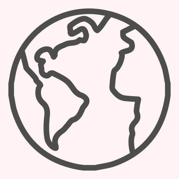 planet earth çizgi simgesi. okyanuslar ve kıtalar ile dünya görüşü. astronomi vektör tasarım konsepti, beyaz arka plan üzerinde anahat tarzı pictogram, web ve app. eps 10 için kullanın. - globe stock illustrations