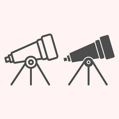 Telescope line and glyph icon. Space science inventory item. Astronomy vector design concept, outline style pictogram on white background, use for web and app. Eps 10