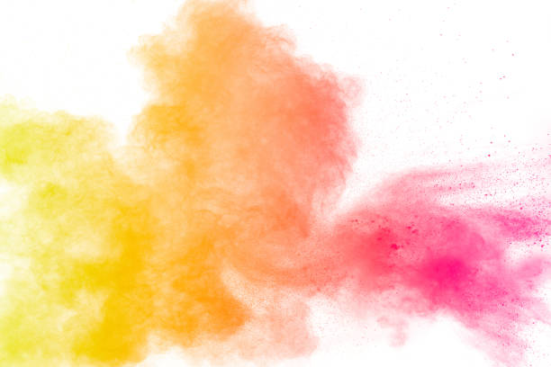 istock Red yellow  powder explosion on white background.Red yellow color dust splash clouds. 1206406864
