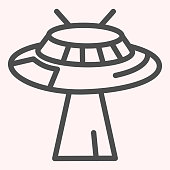 istock Ufo line icon. Flying alien spaceship with light. Astronomy vector design concept, outline style pictogram on white background, use for web and app. Eps 10. 1206407839