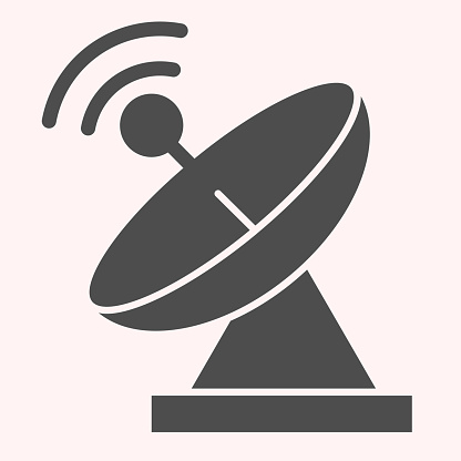 Radar glyph icon. Satellite antenna with strong signal. Astronomy vector design concept, solid style pictogram on white background, use for web and app. Eps 10