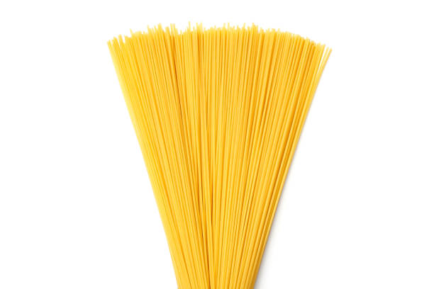 istock Spaghetti. Pasta isolated white background. Top view, flat lay 1206421234