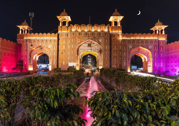 istock Ajmeri Gate in Jaipur, Rajasthan, India, night illuminated view 1206421510
