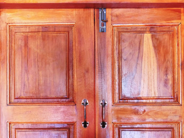 istock Full Frame Closed Wooden Door with Latch 1206422983