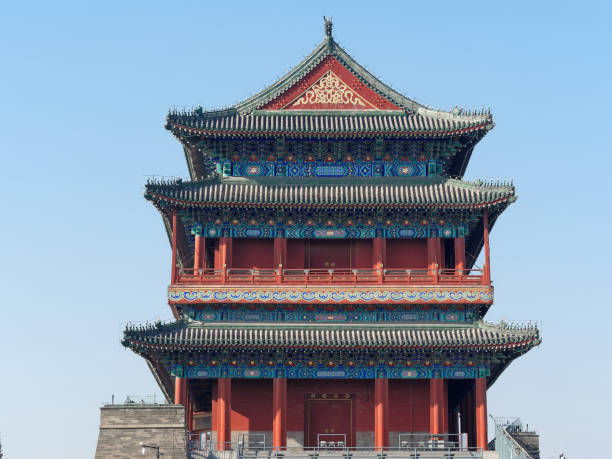 istock Close up image of Beijing drum tower with blue sky background, side view. 1206423962