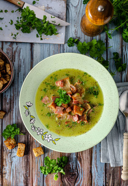 istock Organic peas soup with crumbs 1206428123