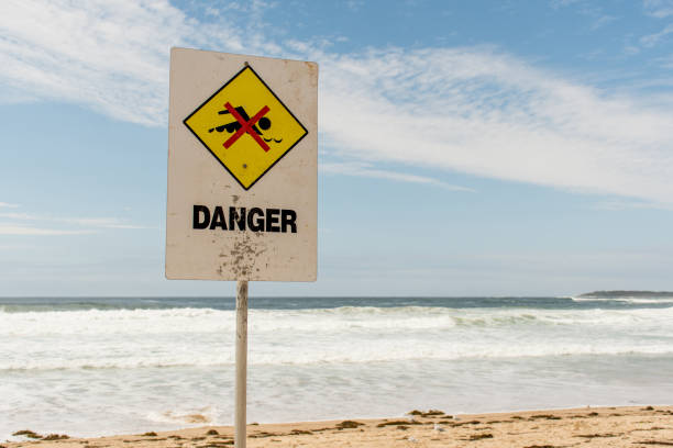 istock Danger sign for swimmers at the beach in Australia 1206429259