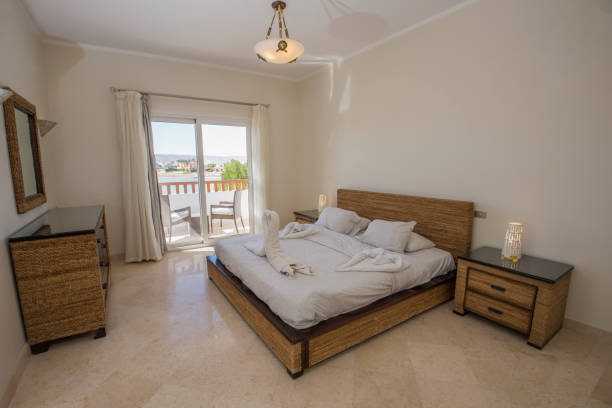 istock Interior design of double bedroom in house 1206429603