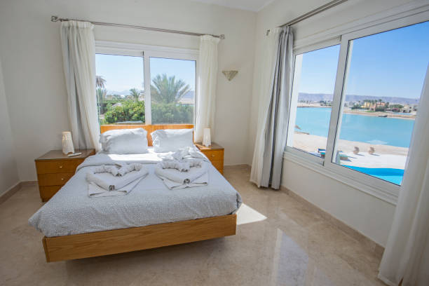 istock Interior design of double bedroom in house 1206429833