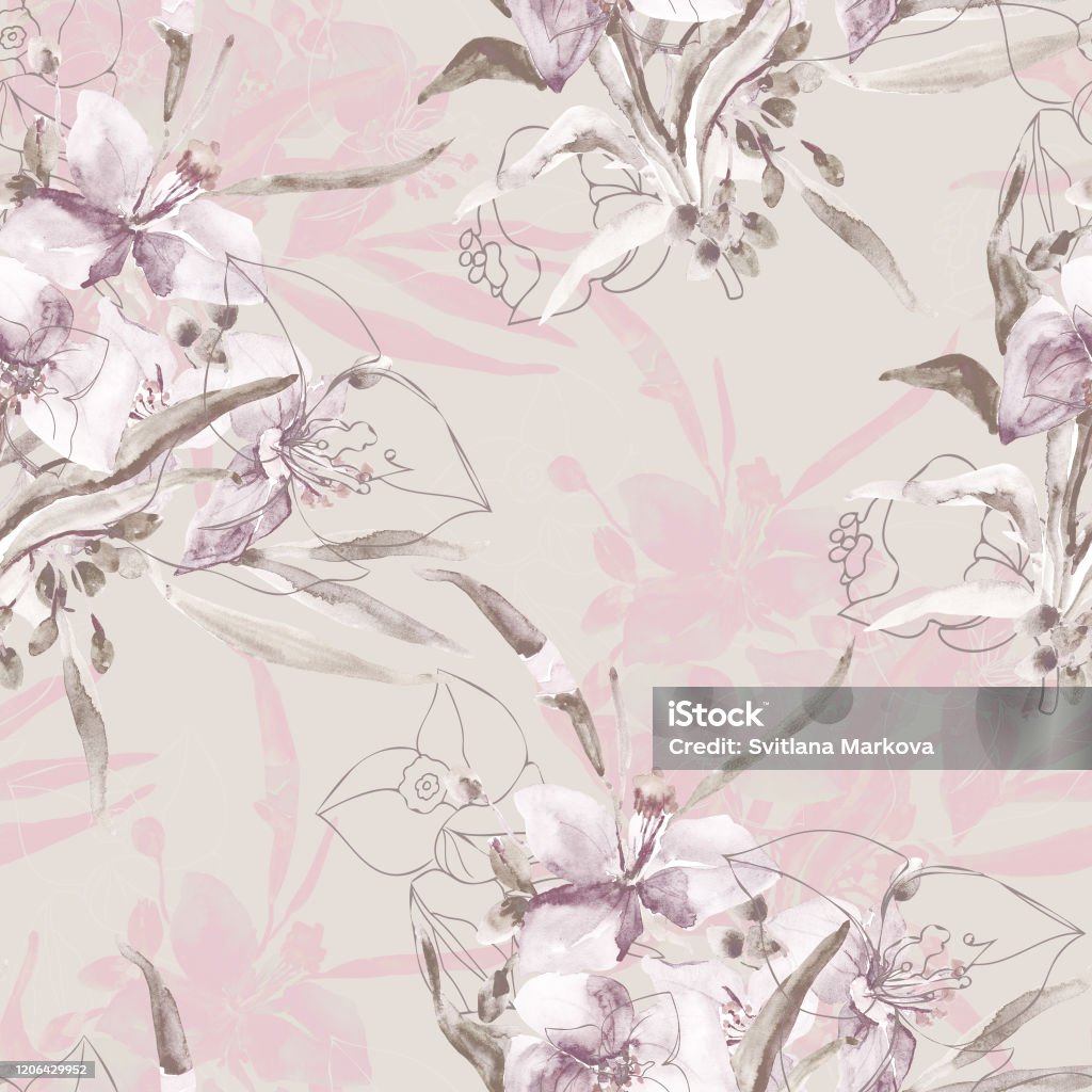 Spring Pattern White Color Spring Flowers Stock Illustration - Download Image Now - Art, Art ...