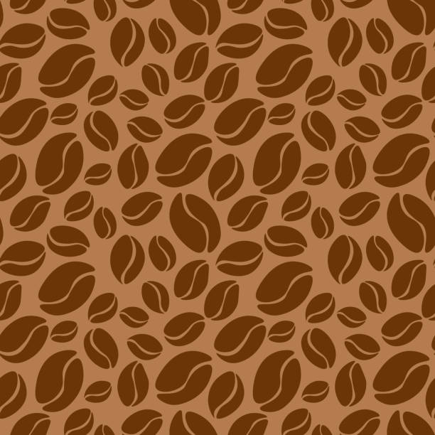 ilustrações, clipart, desenhos animados e ícones de padrão perfeito com muitos grãos de café marrom - coffee crop brown bean beige