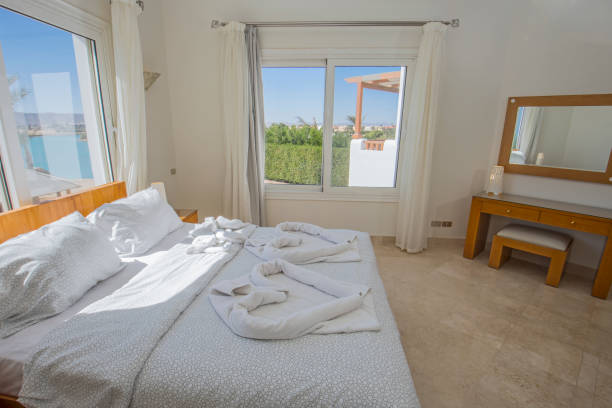 istock Interior design of double bedroom in house 1206430702