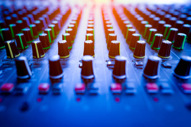 Control console buttons of music amplify mixer instrument
