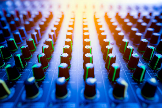 Control console buttons of music amplify mixer instrument