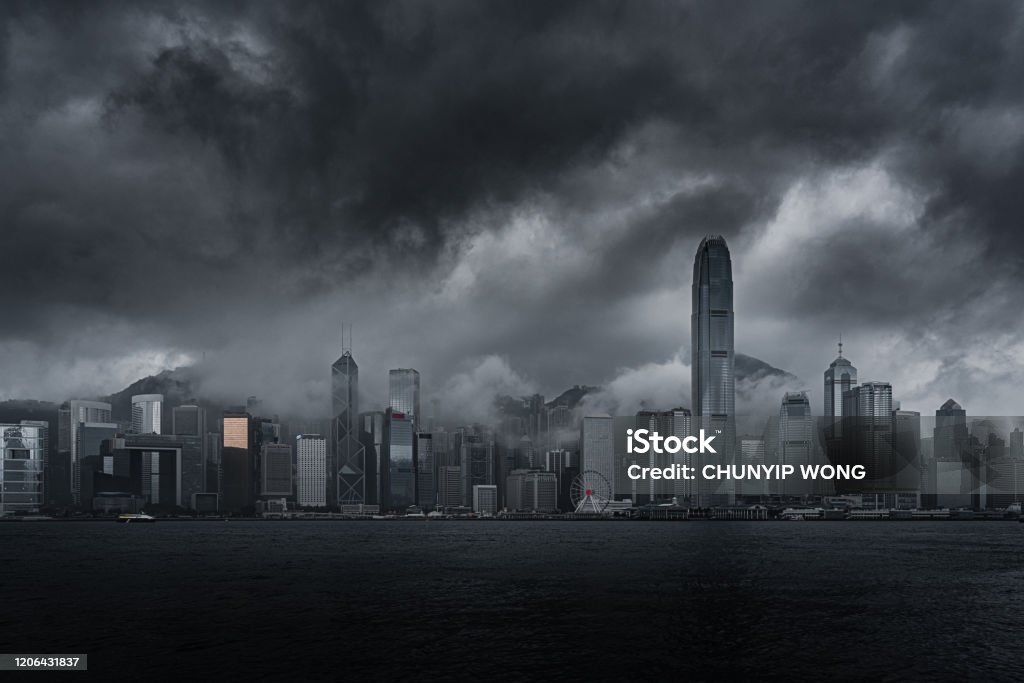 Thick cloud and fog shrouds buildings in Hong Kong Thick cloud and fog shrouds buildings in Hong Kong, China City Stock Photo