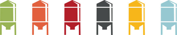 Grain silo icon Coloured icons of grain silos for agriculture granary stock illustrations
