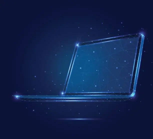 Vector illustration of Polygonal laptop isometric blue 1 4mp 3