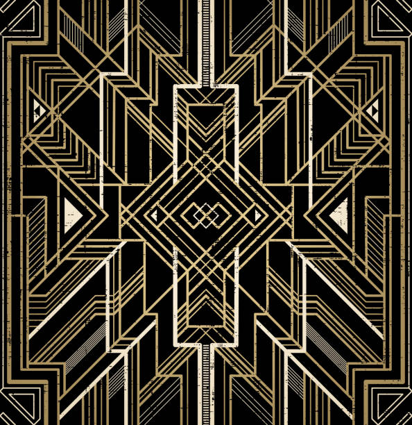 istock Decorative geometric seamless pattern. Art deco style. Golden and black colors. Grunge effect is removable. 1206438104