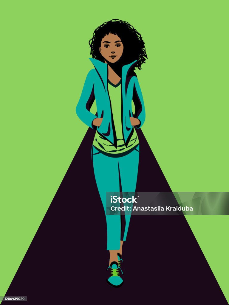 Ilustración de Dibujos Animados Mujer Afroamericana Caminando En Ropa  Deportiva y más Vectores Libres de Derechos de A la moda - iStock