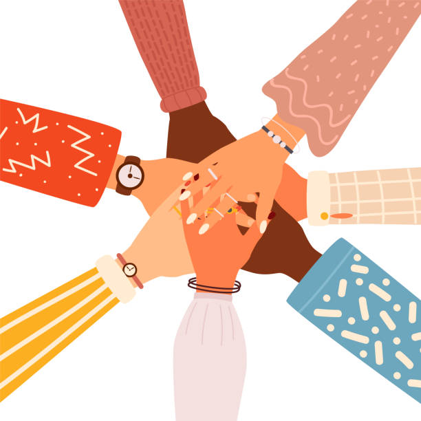 Concept Of Team Work Friends With Stack Of Hands Showing Unity And Teamwork  Top View People Putting Their Hands Together Flat Cartoon Vector  Illustration Stock Illustration - Download Image Now - iStock