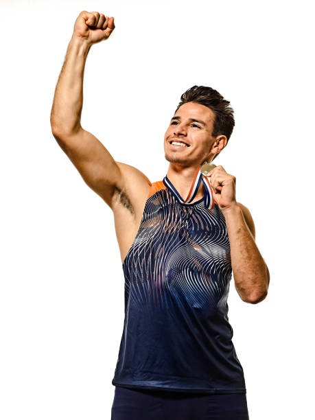 istock young man athletics athetle gold medalist  isolated white background 1206440651