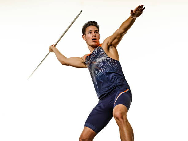 istock young man athletics Javelin athlete  isolated white background 1206440788
