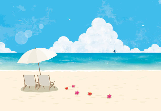 медовый месяц пляж - outdoor chair illustrations stock illustrations