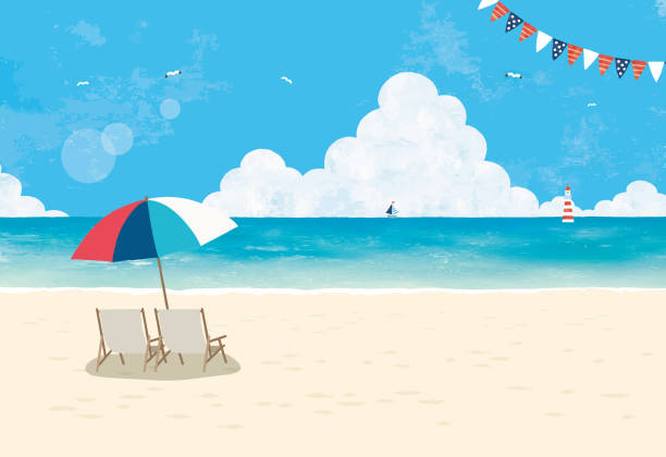 서머 비치 - summer beach vacations sand stock illustrations