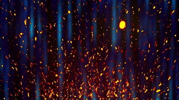 istock Many glowing sparks fly up, computer generated. 3d rendering modern background of vertical lines and sparkes 1206451234