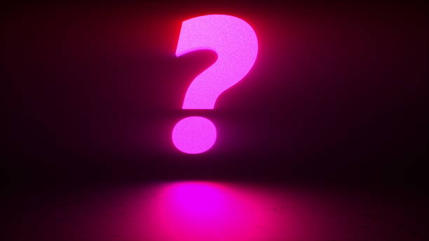 Rotating neon question mark on a dark background, computer generated. 3d rendering digital symbol Rotating neon question mark on a dark background, computer generated. 3d rendering digital symbol. Abstract concept of internet searching and cyber education power energy development abstract stock pictures, royalty-free photos & images