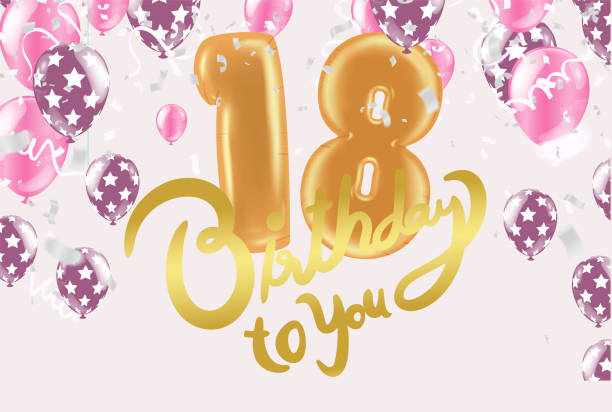 istock 18th Birthday celebration with  balloons and colorful confetti 1206453260