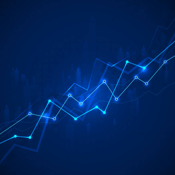 istock Abstract financial chart with graph and stock market on blue background. Business data  statistic. Vector 1206454757