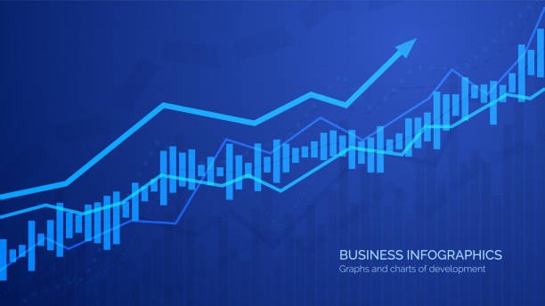 wykres wykresu obrotu inwestycji na giełdzie. monitorowanie zysków finansowych i statystyk. abstrakcyjne analisys i schemat statystyczny. ilustracja wektorowa - stock market graph chart arrow sign stock illustrations