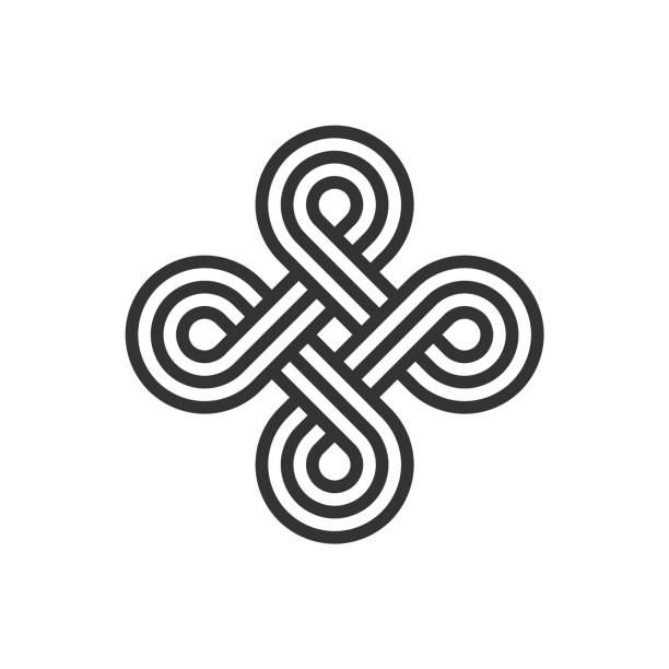 Infinite loop sign. Celtic interlocking knot. Endless loop. Old ornament strip. Eternity line. Interconnected circular shapes. Abstract perpetual motion icon.Bowen cross symbol.Vector illustration. celtic knot symbol of eternal love stock illustrations