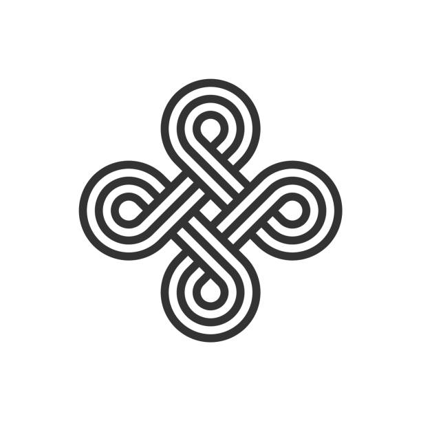 Infinite loop sign. Celtic interlocking knot. Endless loop. Old ornament strip. Eternity line. Interconnected circular shapes. Abstract perpetual motion icon.Bowen cross symbol.Vector illustration. clover icon stock illustrations