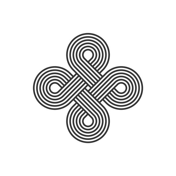 Endless loop. Infinite loop sign. Celtic interlocking knot. Old ornament strip. Eternity line. Interconnected circular shapes. Abstract perpetual motion icon.Bowen cross symbol.Vector illustration. celtic knot symbol of eternal love stock illustrations