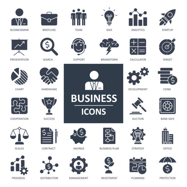 ilustrações de stock, clip art, desenhos animados e ícones de business finance economy icons - solid bold vector - solid