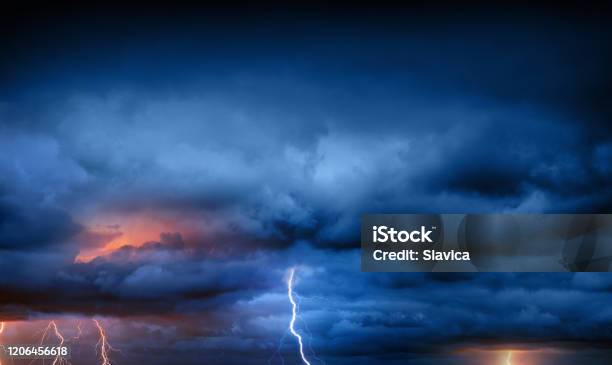Lightning During Summer Storm Stock Photo - Download Image Now - Storm, Lightning, Hurricane - Storm