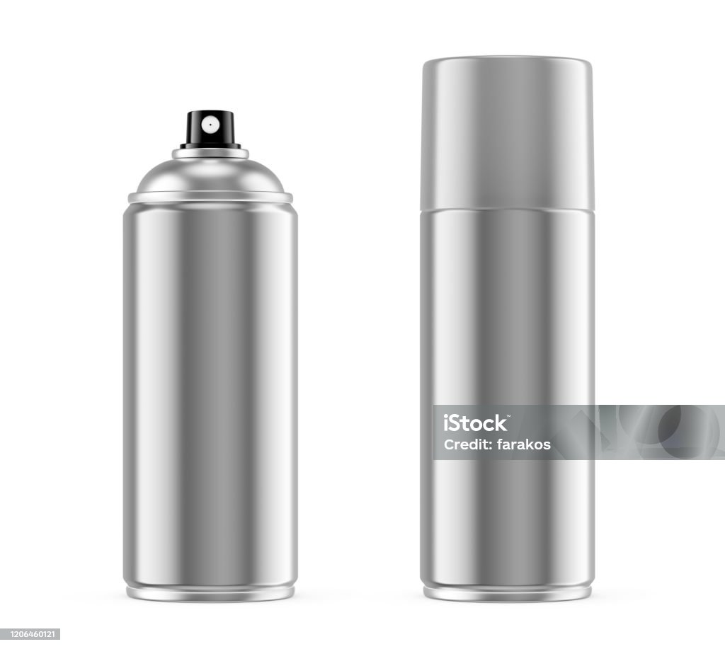 White Spray Paint Metal Cans Isolated On White Stock Photo - Download Image  Now - Aerosol Can, Template, Airbrush - iStock