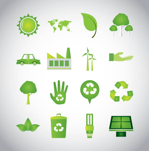 bündel von ökologie-set-icons - nachhaltig bauen stock-grafiken, -clipart, -cartoons und -symbole