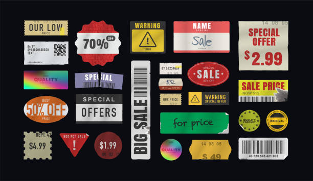 Price stickers. Peeled Paper Stickers. Price Tag. Vector illustration Price stickers. Peeled Paper Stickers. Price Tag. Vector illustration label price price tag vector stock illustrations