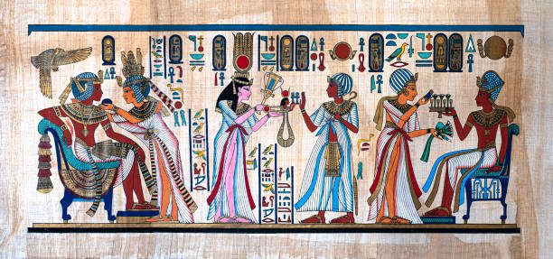 Ancient Egyptian painting on papyrus Ancient Egyptian painting on papyrus. pharaoh photos stock pictures, royalty-free photos & images