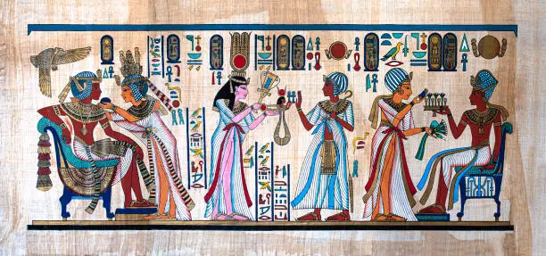 Ancient Egyptian painting on papyrus.