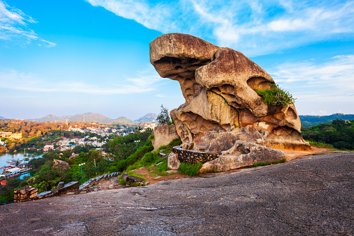 Toad rock on a hill in Mount Abu. Mount Abu is a hill station in Rajasthan state, India.