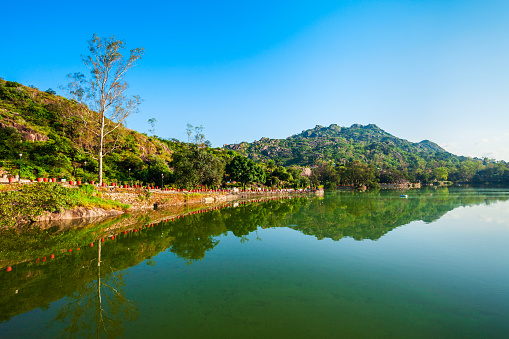 Mount Abu and Nakki lake panoramic view. Mount Abu is a hill station in Rajasthan state, India.