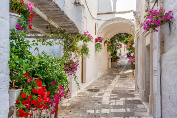 Scenic sight in Ostuni on a sunny summer day, Apulia (Puglia), southern Italy.