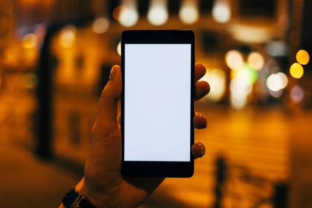 istock Smart phone with blank screen in woman's hand 1206479998