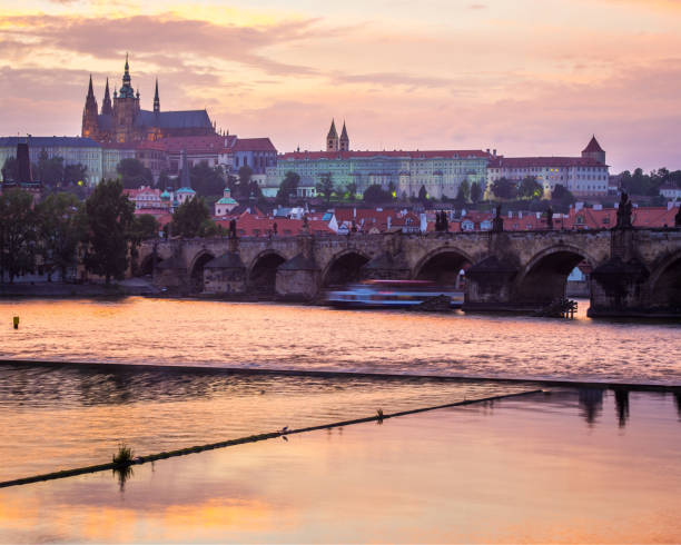 istock Sunset over the River Vltava Prague Czech Republic 1206483899
