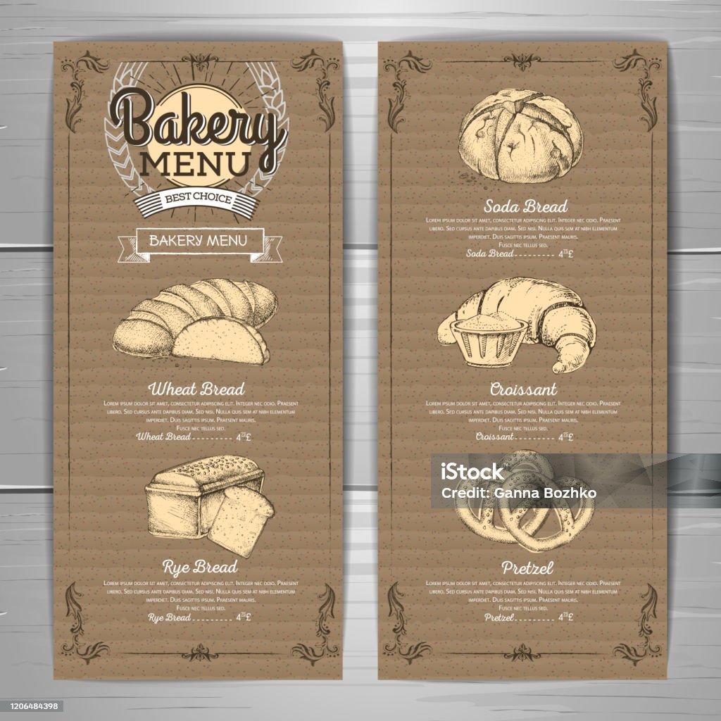 Vintage Bakery Menu Design On Cardboard Background Restaurant Menu