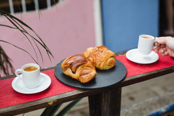 istock Espresso and french chocolatine 1206485355